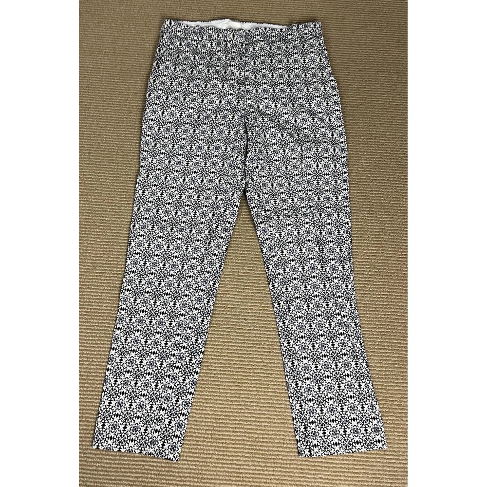 H&M Women's Pants Navy Black Geometric Stretch Skinny Pockets Trousers 8 Cotton‎